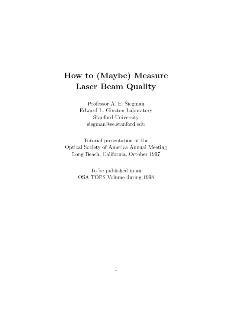 Measuring Laser Beam Quality: A Guide | PDF | Coherence (Physics) | Laser