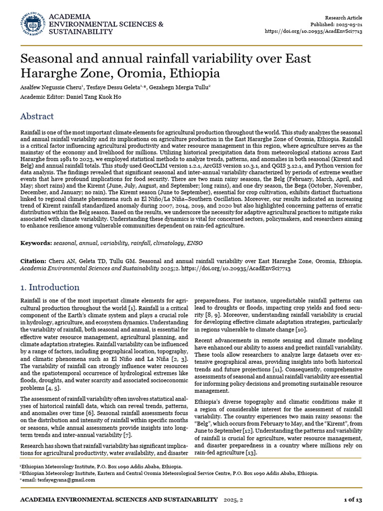 Rainfall Variability in East Hararghe, Ethiopia | PDF | Rain | Drought