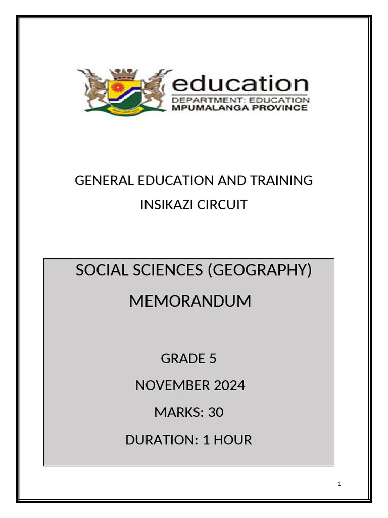 Grade 5 Geography November Exam Memo | PDF | Mining | Wound