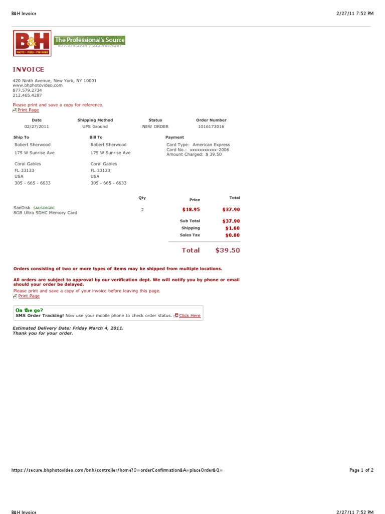 B&H Invoice | PDF