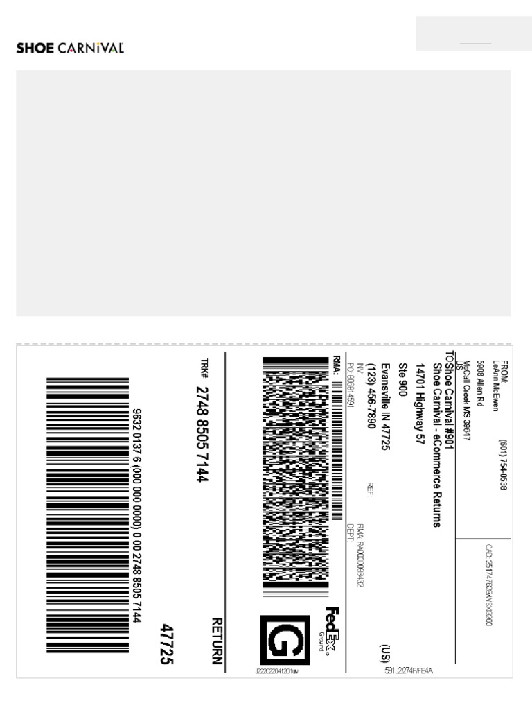 Shoecarnival Label 274885057144 | PDF