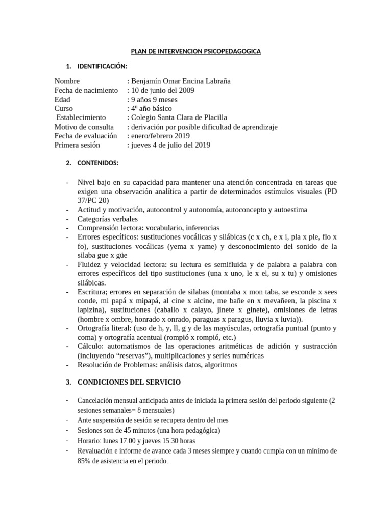 Plan de Intervencion Psicopedagogica | PDF | Comunicación humana ...