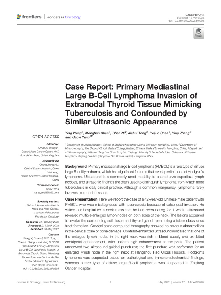 Misdiagnosis of PMBCL as Tuberculosis | PDF | Lymphoma | Medical Ultrasound