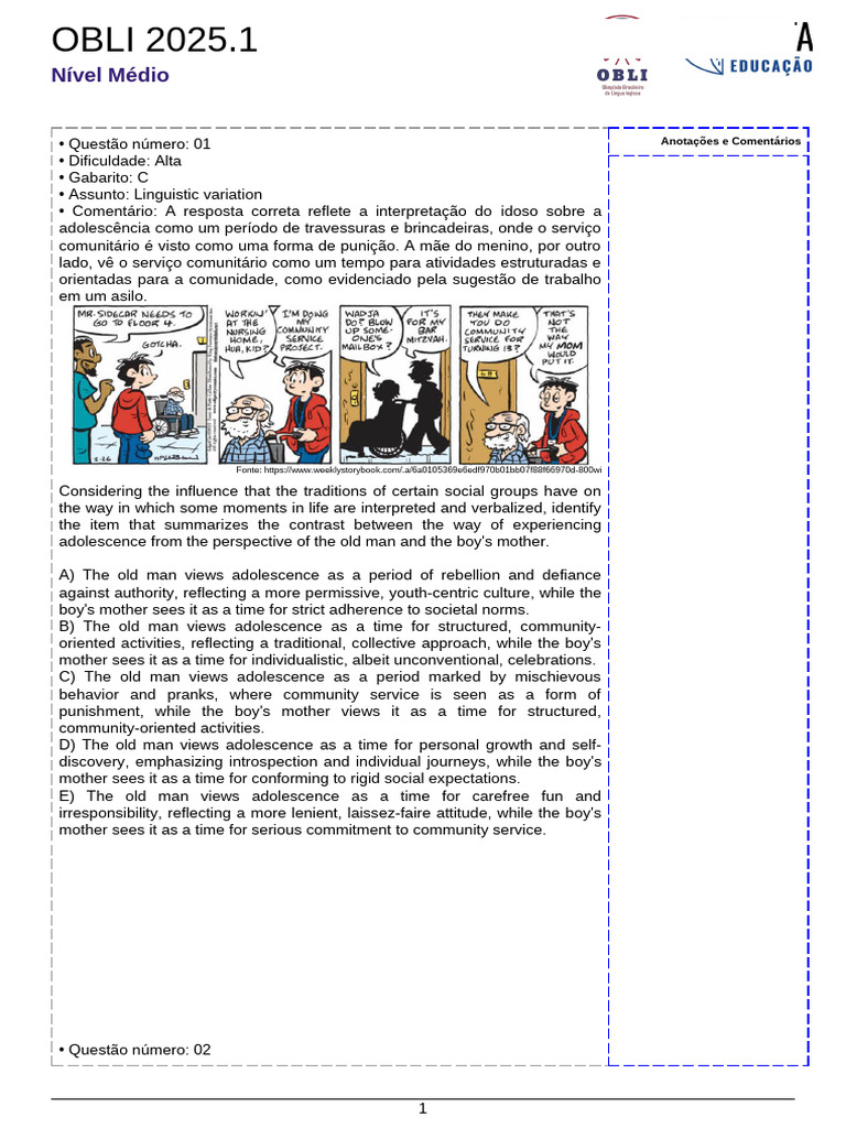 OBLI 2025.1 Gabarito e Comentários | PDF | Word | Stress (Linguistics)