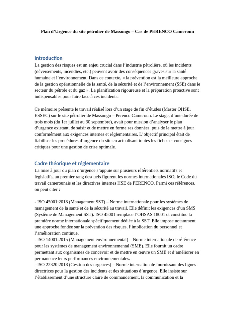 Plan d'Urgence Massongo - PERENCO | PDF | Sécurité | Santé et sécurité ...