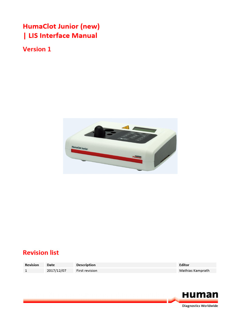 HumaClot Junior LIS Interface Manual | PDF | Usb | Barcode