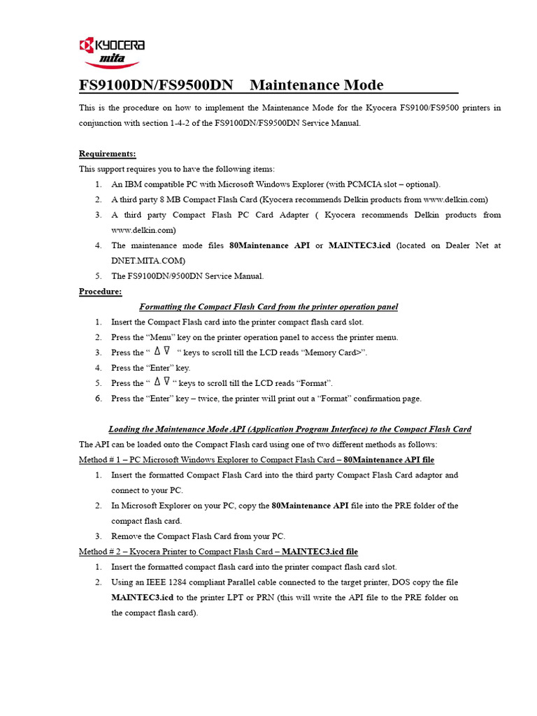 Maintenance Mode for Kyocera Printers | PDF | Printer (Computing ...