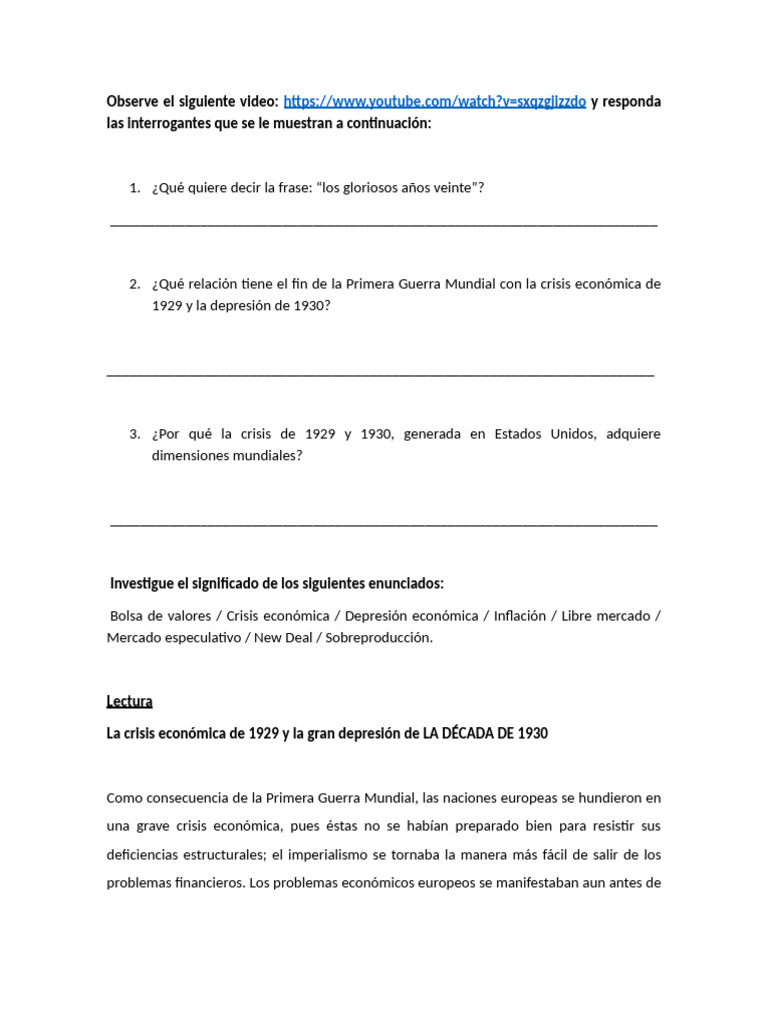 Crisis económica de 1929: causas y consecuencias | PDF | Gran depresion ...