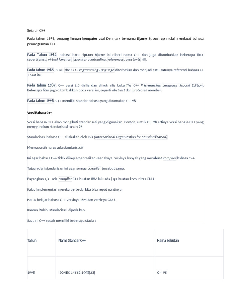 Sejarah dan Versi Bahasa C++ | PDF