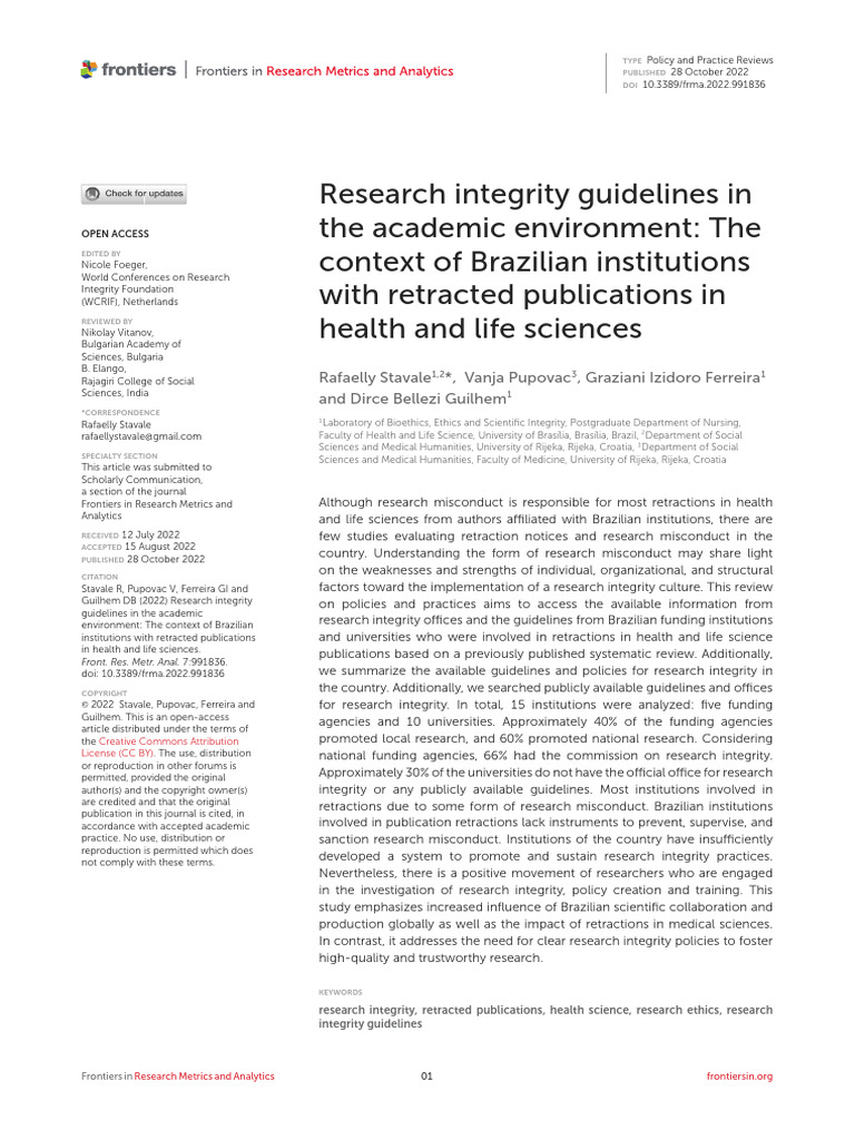 Research Integrity Guidelines in The Academic Environment: The Context ...