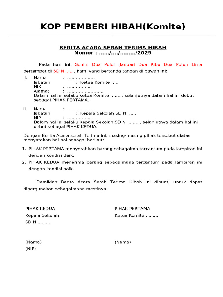 Format Bast Hibah Dari Komite | PDF