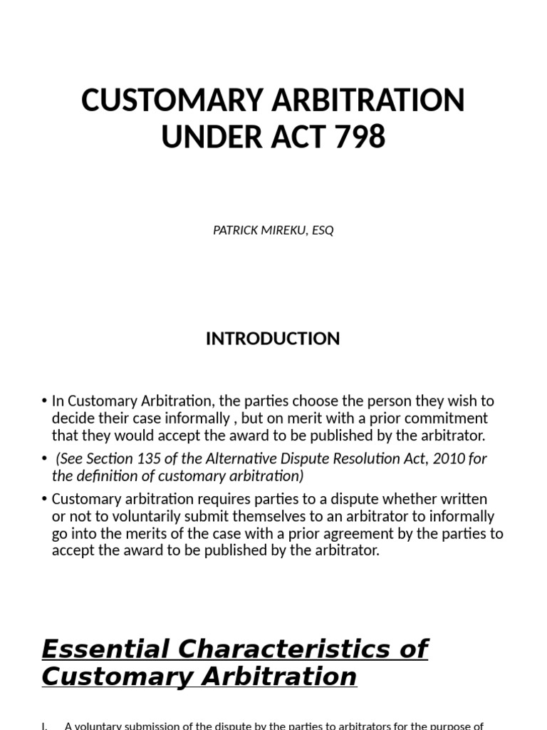 Customary Arbitration Under Act 798 | PDF | Arbitral Tribunal | Arbitration