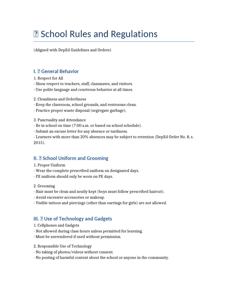 School Rules and Regulations Guide | PDF