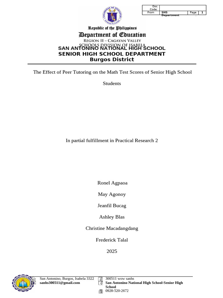 Impact of Peer Tutoring on Math Scores | PDF | Teachers | Learning