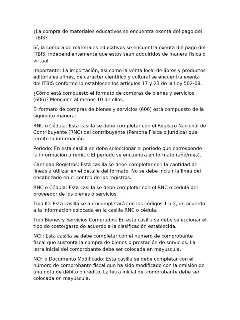 Exención de ITBIS en Materiales Educativos | PDF | Impuestos | Impuesto ...