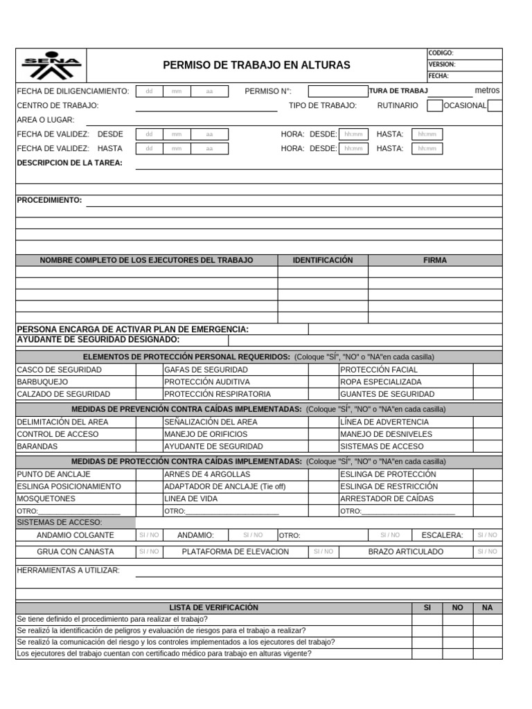 Permiso de Trabajo en Alturas 4272 | PDF