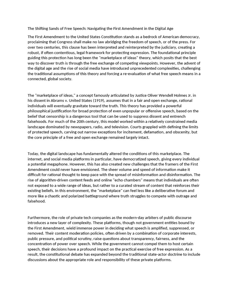 Free Speech in the Digital Age | PDF | Freedom Of Speech | First ...