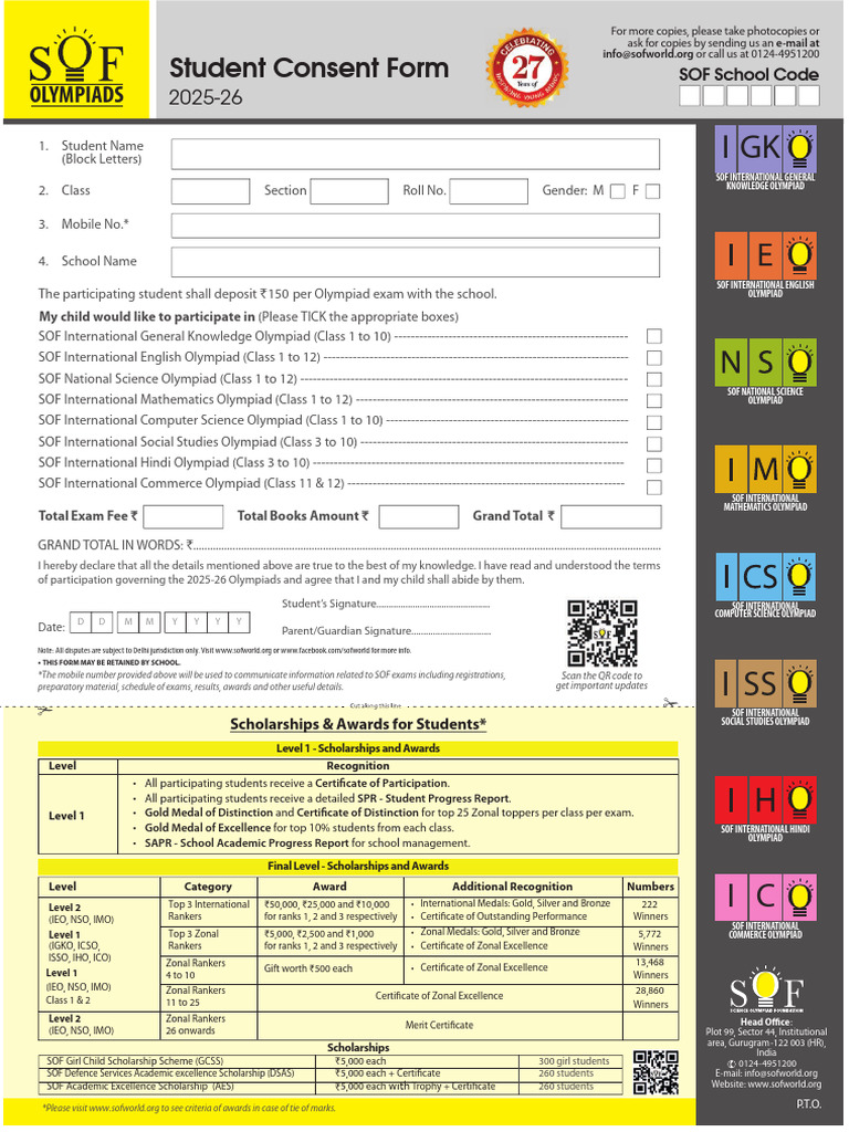 SOF Registration for 2025-26 Olympiads | PDF