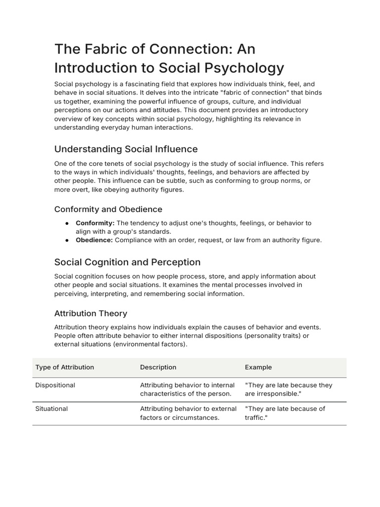 The Fabric of Connection An Introduction To Social Psychology | PDF ...