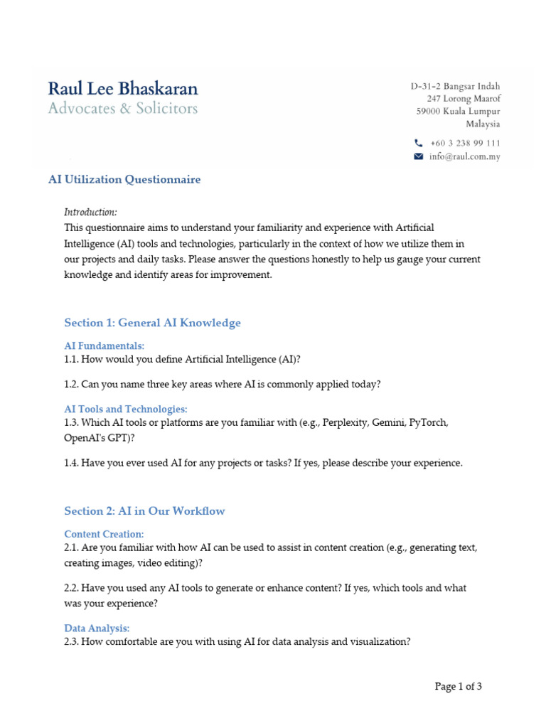 AI Utilization Questionnaire Template | PDF | Artificial Intelligence ...