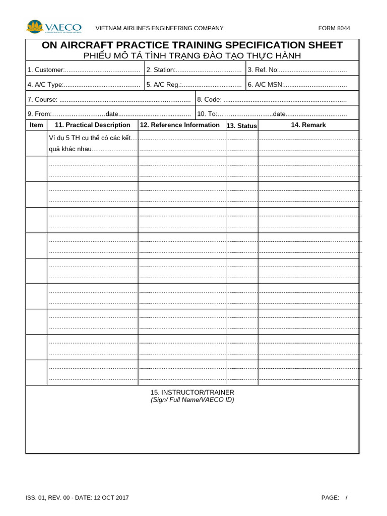 Vietnam Airlines Aircraft Training Form | PDF | Chess Theory | Chess