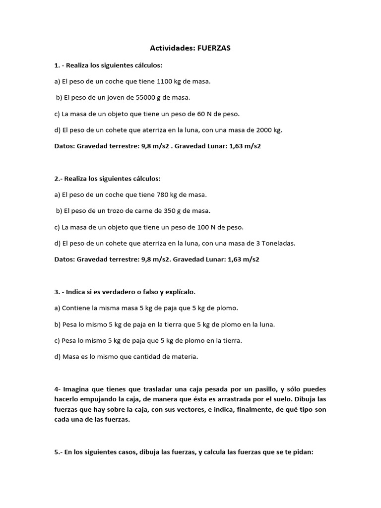 Cálculos de Fuerzas y Peso en Física | PDF