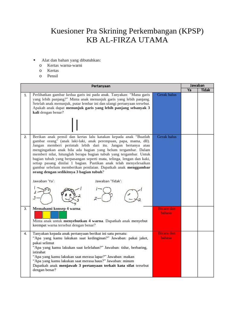 Kuesioner KPSP untuk Anak TK | PDF
