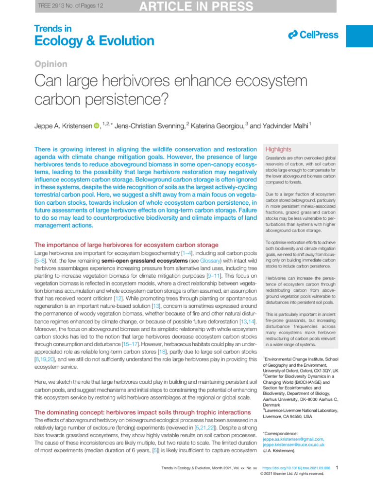 Large Herbivores and Carbon Persistence | PDF | Ecosystem | Soil