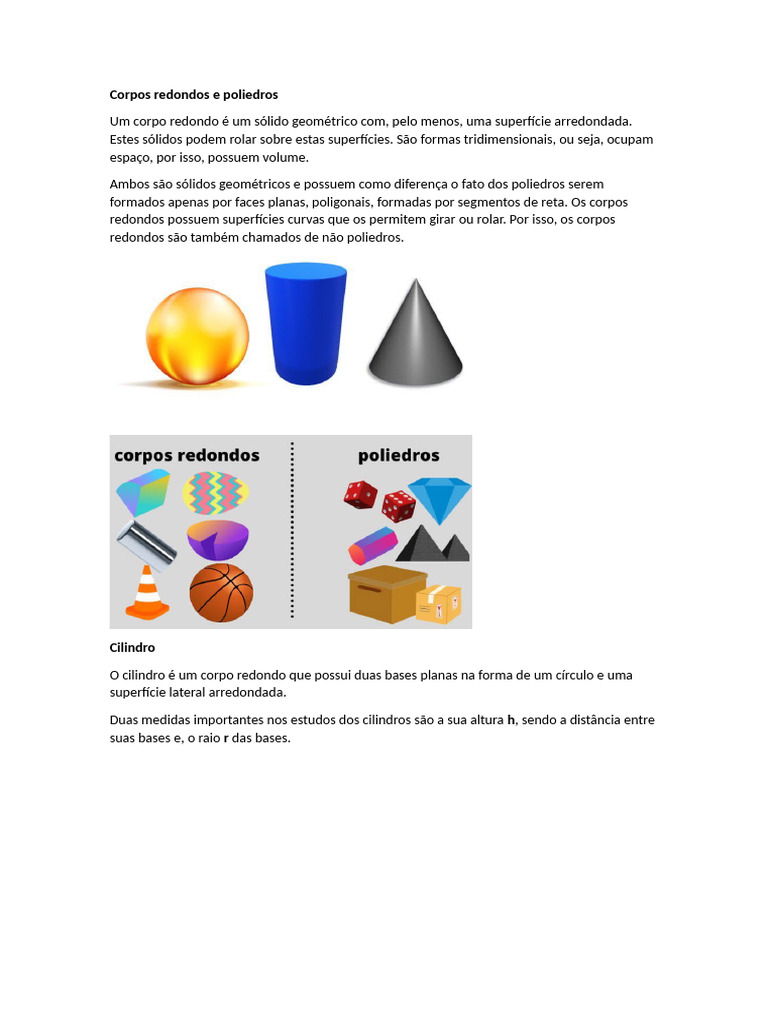 Diferenças entre Poliedros e Corpos Redondos | PDF | Pi | Formas ...