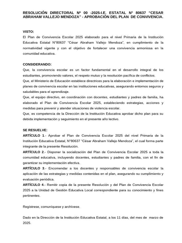 Plan de Convivencia Escolar 2025 | PDF | Violencia | Psicología Social