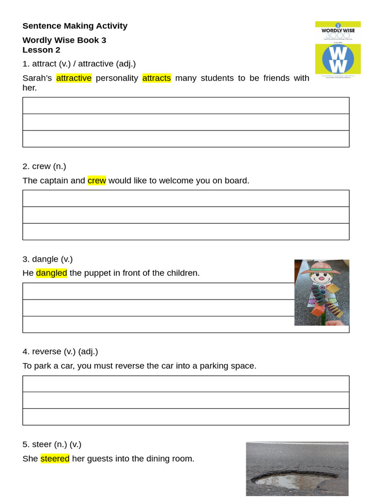 Wordly Wise Book 3 Lesson 2 Activities | PDF
