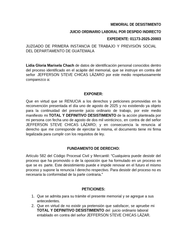 Desistimiento en Juicio Laboral Guatemala | PDF | Justicia | Crimen y ...
