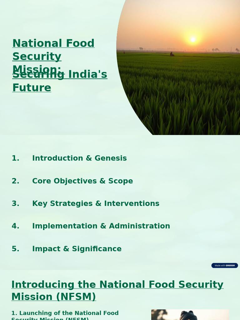 National Food Security Mission Overview | PDF | Agriculture | Foods