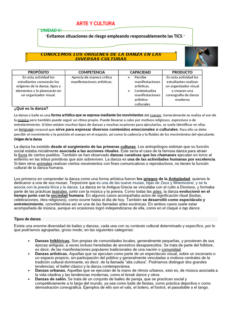 Orígenes y Tipos de Danza Moderna | PDF | Bailes | Las artes escénicas