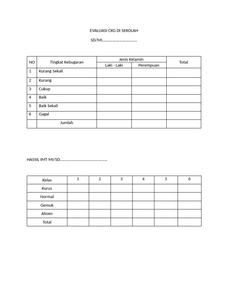 Form Evaluasi CKG Di Sekolah | PDF