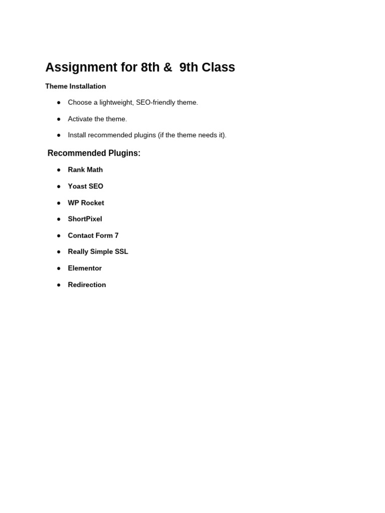 Assignment For 8th 9th Class | PDF