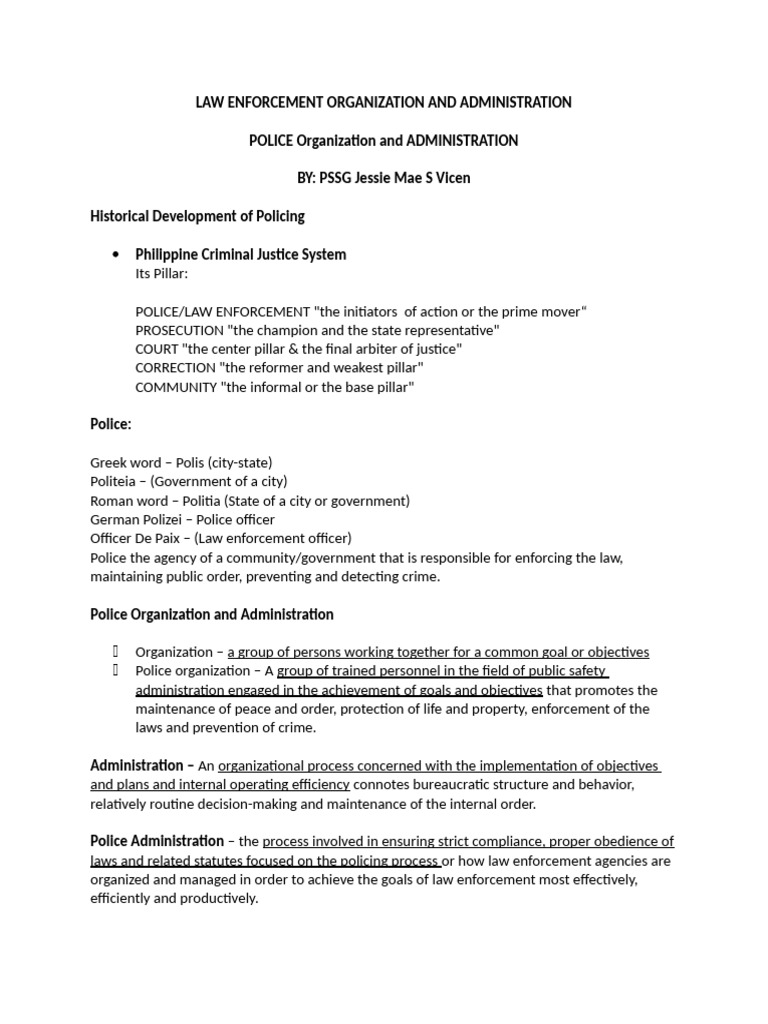 Police Organization and Administration Guide | PDF | Police | Inspector