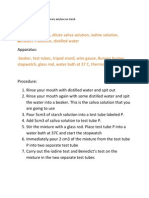 1% Starch Solution, Dilute Saliva Solution, Iodine Solution