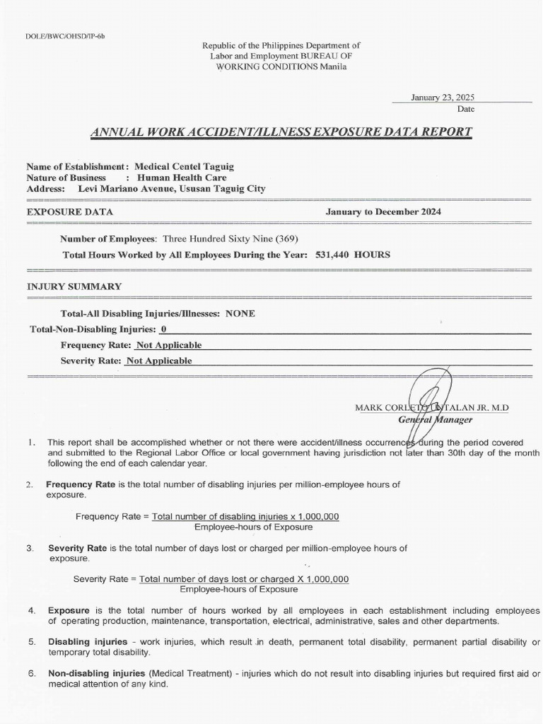 Annual Work Accident Illness Exposure Data Report (JAnuary To December ...