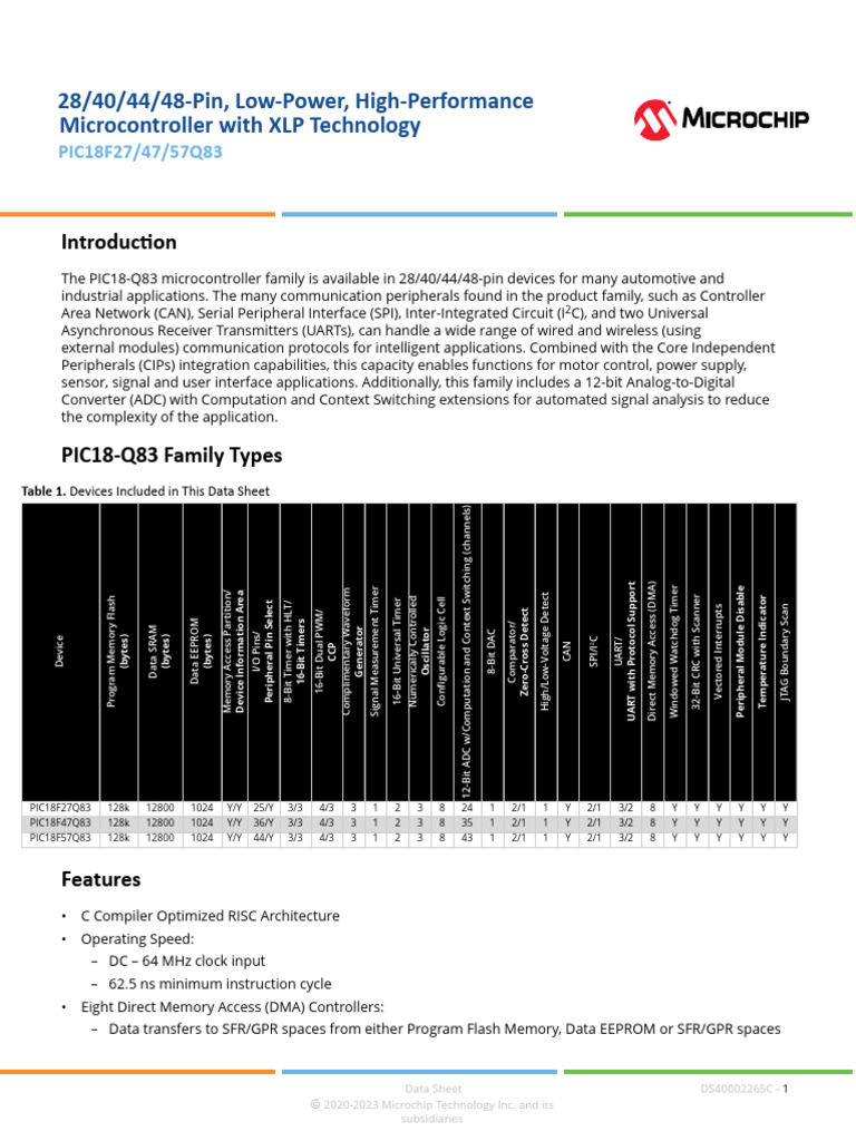 PIC18-Q83 Microcontroller Data Sheet | PDF | Microcontroller | Flash Memory