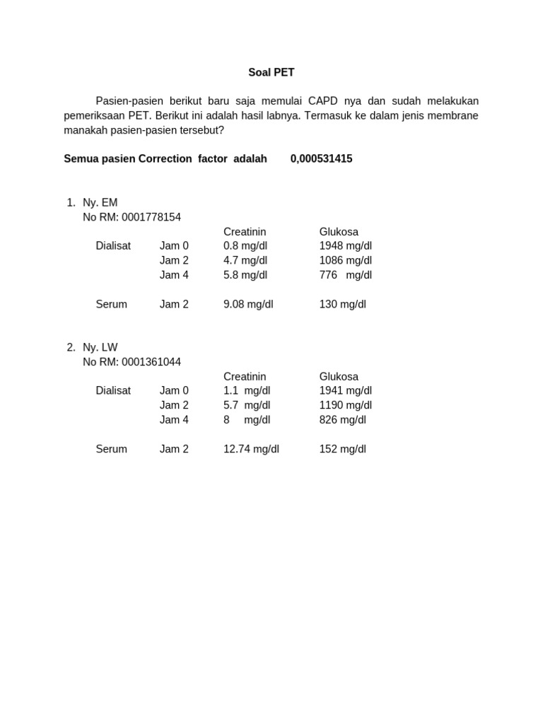Hasil Lab PET dan Adekuasi CAPD Pasien | PDF