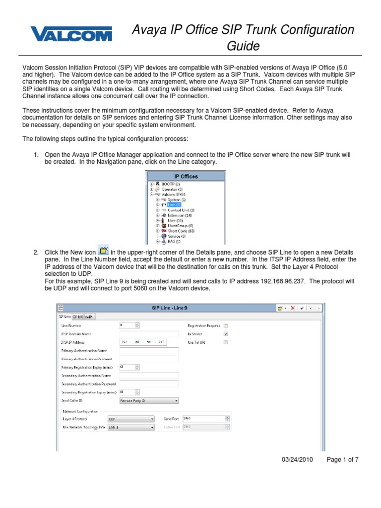 Avaya IPOffice SIP Trunk Configuration Guide PDF Session Initiation
