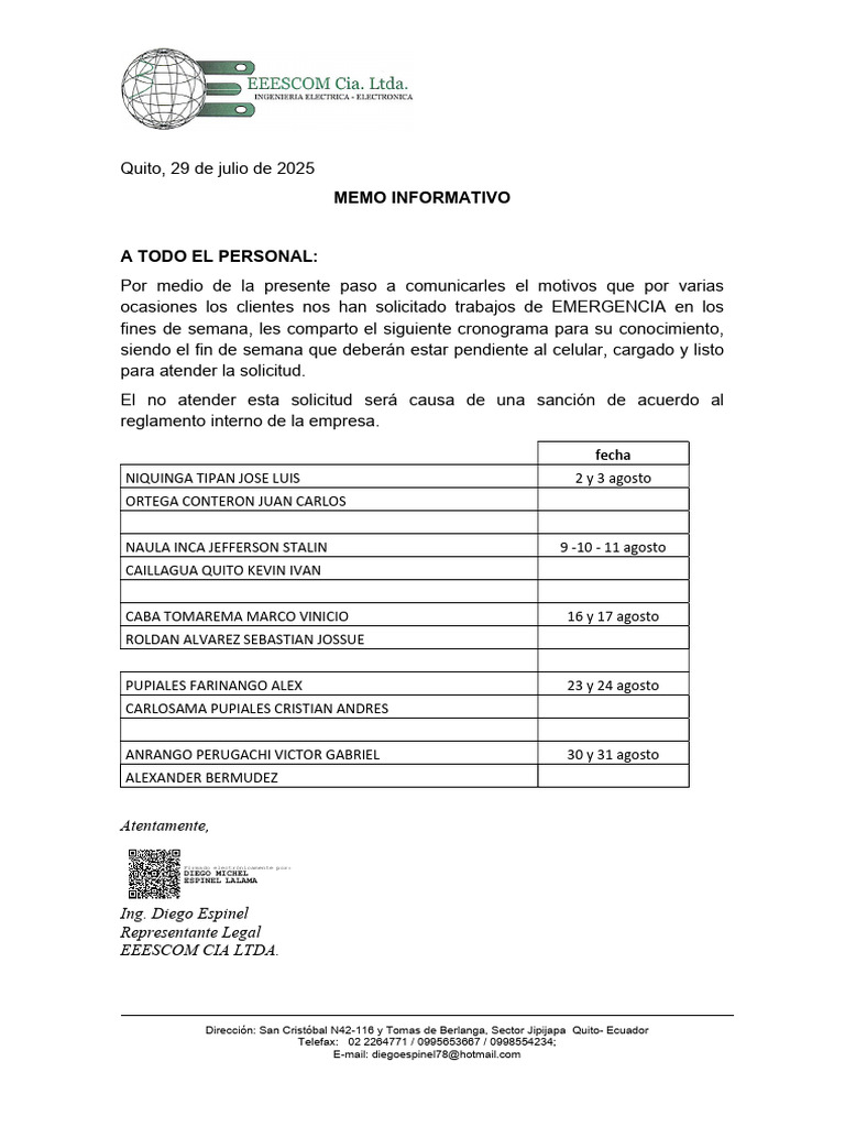 Memo Informativo 1 | PDF