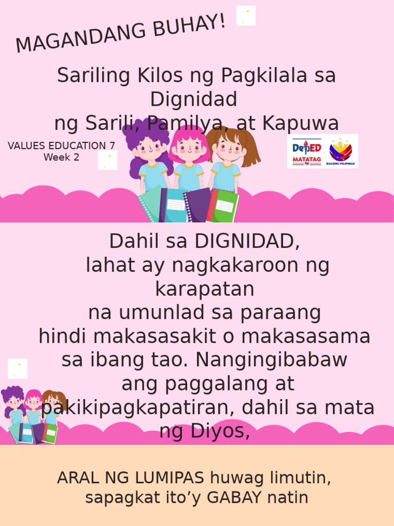 VE7 Q1 Week 2-2 Sariling Kilos NG Pagkilala Sa Dignidad NG Sarili ...