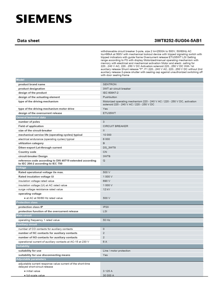 3WT82525UG045AB1 Datasheet en | PDF | Alternating Current | Electricity