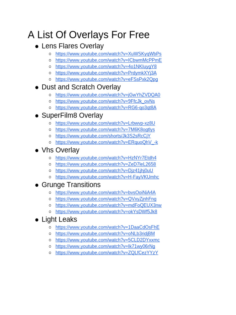 Free Video Overlays List | PDF