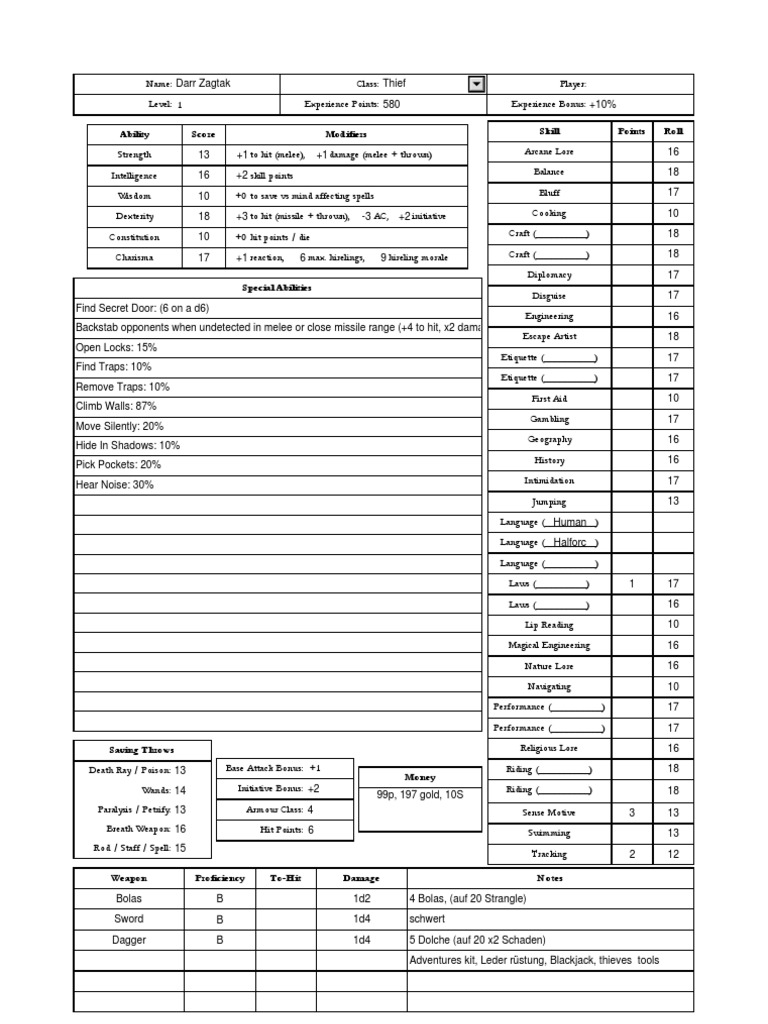 Skill Points Roll Ability Score Modifiers PDF