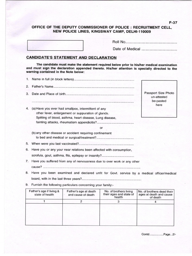 Medical Form (F-37) | PDF