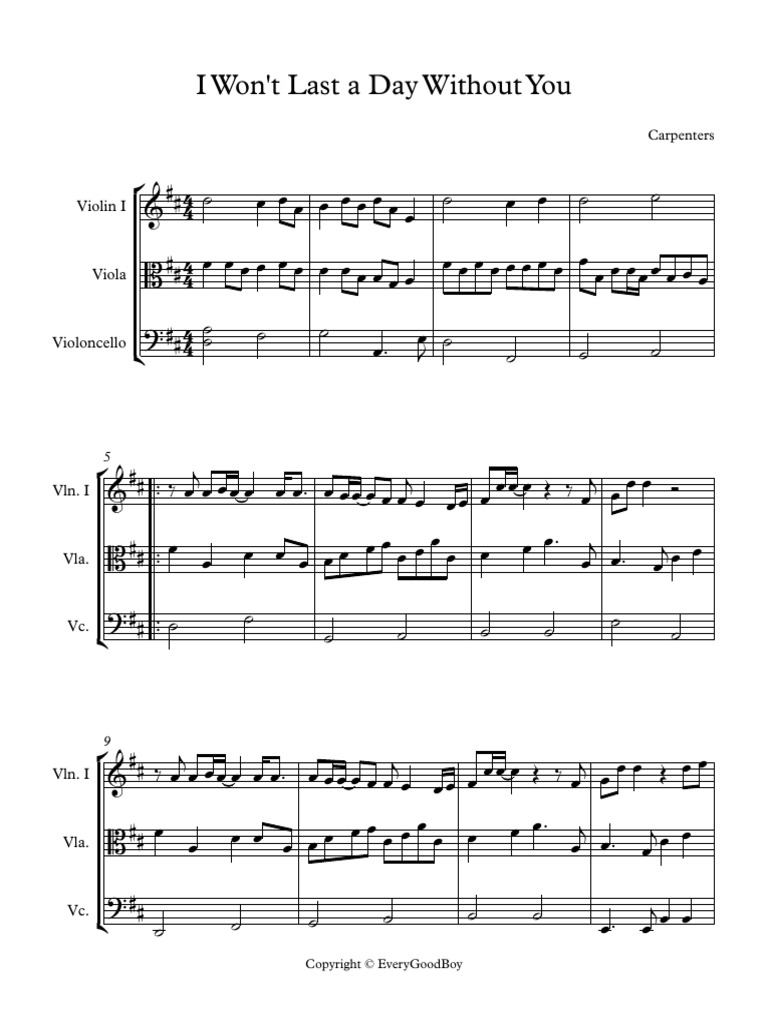 I Won't Last A Day Without You - Score and Parts | PDF | Ouverture ...