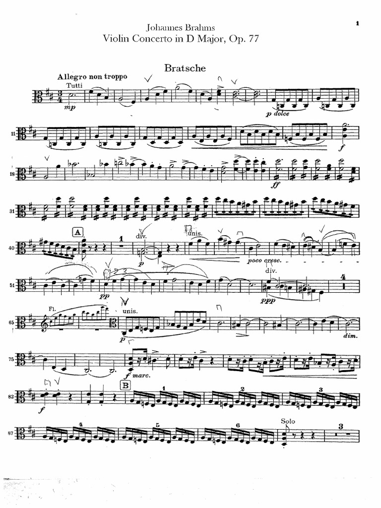 Brahms - Violin Concerto in D Major Op.77 - Viola (Bowing) | PDF